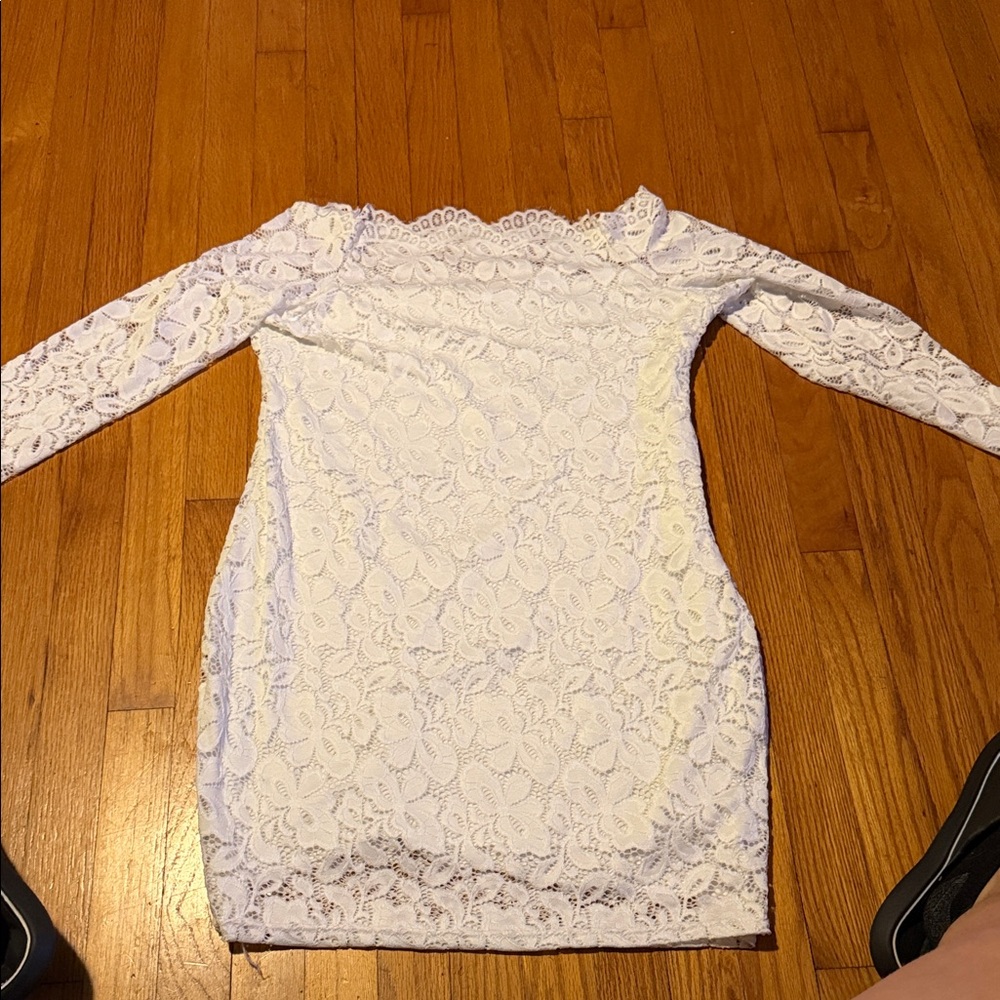 Elegant White Lace Off The Shoulder Long Sleeve Dress